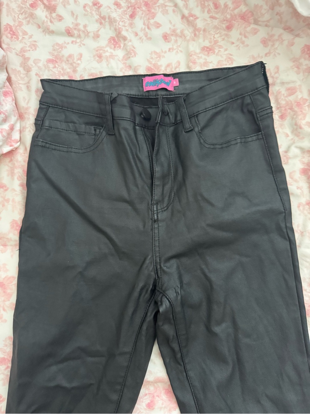 Edikted Black Faux Leather Skinny Jeans